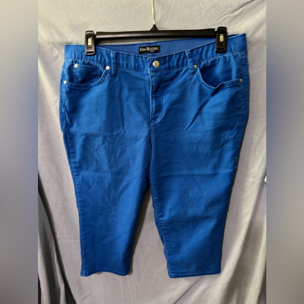 16 P Kim Rogers blue Capri stretchable pants with Stretch waste